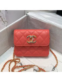 Chanel Quilted Lambskin Mini Wallet on Chain WOC with Colored Crystal CC Charm Coral Pink 2020