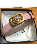 Gucci GG Signature Leather Belt 30mm with Framed GG Buckle Pink 2019
