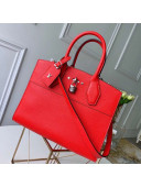 Louis Vuitton City Steamer MM Bag In Grainy Calfskin M53014 Red/Silver