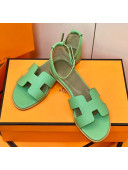 Hermes Santorini Sandal in Grainy Epsom Calfskin Green 2021(Handmand)