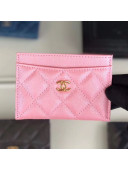 Chanel Iridescent Quilted Grained Calfskin Small Card Holder Pink