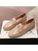 Chanel Lambskin Chain Leather Trim Loafers Apricot 2019