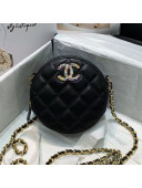 Chanel Quilted Lambskin Round Clutch with Chain and Colored Crystal CC Charm AP1944 Black 2020