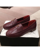 Chanel Lambskin Chain Leather Trim Loafers Burgundy 2019