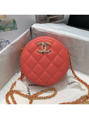 Chanel Quilted Lambskin Round Clutch with Chain and Colored Crystal CC Charm AP1944 Coral Pink 2020