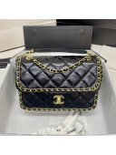 Chanel Quilted Shiny Crumpled Calfskin Medium Flap Bag with Chain Charm AS1672 Black/Gold 2020