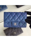 Chanel Iridescent Quilted Grained Calfskin Classic Flap Coin Purse Blue/Silver