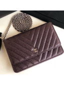 Chanel Chevron Grained Calfskin Wallet on Chain WOC Bag Burgundy (Silver-tone Metal)