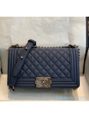 Chanel Quilted Grained Calfskin Medium Classic Boy Flap Bag Deep Blue 2020(Silver Hardware)