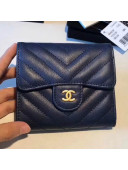 Chanel Chevron Soft Calfskin Mini Flap Wallet Navy Blue 2018