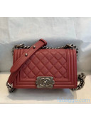 Chanel Quilted Grained Calfskin Small Classic Boy Flap Bag Burgundy 2020(Silver Hardware)