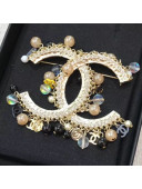 Chanel Beads CC Pendant Large CC Shaped Brooch Beige 2019