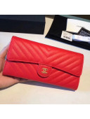 Chanel Chevron Soft Calfskin Classic Flap Wallet Red 2018
