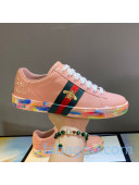 Gucci Ace Patent Leather Sneakers with Luminous Print Sole Light Pink 01 (For Women and Men)
