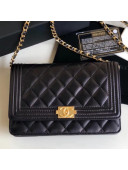 Chanel Lambskin Boy Chanel Wallet on Chain WOC Bag Black(Gold-tone Metal)
