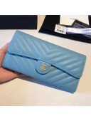 Chanel Chevron Soft Calfskin Classic Flap Wallet Sky Blue 2018