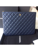 Chanel Grained Leather Clutch Bag 28cm Royal Blue 2019