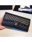 Chanel Chevron Soft Calfskin Classic Flap Wallet Black 2018