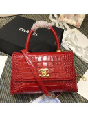 Chanel Crocodile Embossed Leather Flap Top Handle Bag A93050 Red 2019