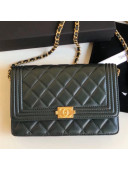 Chanel Lambskin Boy Chanel Wallet on Chain WOC Bag Green (Gold-tone Metal)