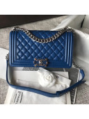 Chanel Medium Metallic Crumpled Waxy Calfskin Boy Flap Bag Blue 2018