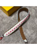 Fendi Pink Studs and Waved Leather Strap You Shoulder Strap 90cm White/Brown 2019