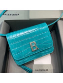 Balenciaga B. Small Crossbody Bag in Crocodile Embossed Leather 92951 Blue 2021