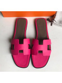 Hermes Oran H Flat Slipper Sandals in Epsom Grainy Calfskin Rosy 2021(Handmade)