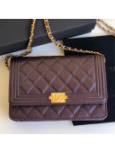 Chanel Grained Calfskin Boy Chanel Wallet on Chain WOC Bag Burgundy (Gold-tone Metal)