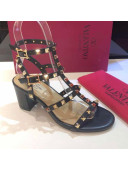 Valentino Rockstud Calfskin Ankle Strap Sandals 6.5cm Black/Gold 2021 01