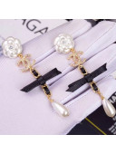 Chanel Long Earrings with Bow and Camellia Black/Gold/White 2020