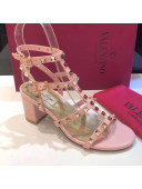 Valentino Rockstud Calfskin Ankle Strap Sandals 6.5cm Light Pink 2021 04