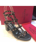 Valentino Rockstud Calfskin Ankle Strap Sandals 6.5cm Black/Aged Silver 2021 02