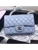 Chanel Quilted Lambskin Mini Classic Flap Bag A01116 Light Blue/Silver