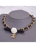 Chanel Chain Short Necklace with Bow and Camellia AB4472 Black/Gold/White 2020