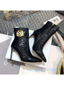 Dior Stone Embossed Patent Calfskin Heel Short Boots 90mm Black 2020