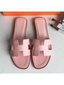 Hermes Oran H Flat Slipper Sandals in Epsom Grainy Calfskin Light Pink 2021(Handmade)