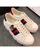 Gucci Ace White Calfskin Dog Embroidered Platform Sneaker 577573 2019