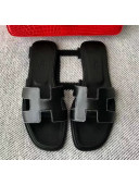 Hermes Oran H Flat Slipper Sandals in Smooth Calfskin All Black 2021(Handmade)