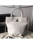 Chanel Quilted Calfskin Pleated Bucket Shopping Bag White 2019