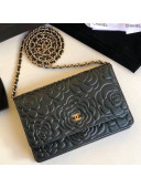Chanel Camellia Lambskin Wallet on Chain WOC Bag Deep Green (Gold-tone Metal)