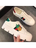 Gucci Ace White Calfskin Pineapple Embroidered Platform Sneaker 577573 2019
