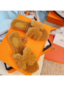 Hermes Oran Wool Classic H Flat Slide Sandals Brown 2021