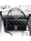Chanel Quilted Patent Leather Flap Bag with Ring Top Handle AS1665 Black 2020