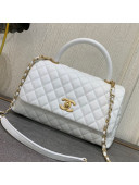 Chanel Grained Quilted Calfskin Coco Handle Flap Top Handle Bag White 2019