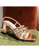 Gucci Leather Strap Heel Sandal with Horsebit ‎645404 Gold 2021