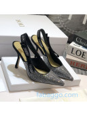 Dior J'Adior High Heel Slingback Pumps 95mm in Silver Crystal Suede 2020