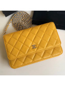 Chanel Pearly Lustre Quilted Grained Calfskin Wallet on Chain WOC Yellow 2019