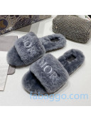 Dior Wool Logo Flat Slide Sandal Grey 2020
