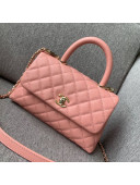 Chanel Small Grained Quilted Calfskin Coco Handle Flap Top Handle Bag Pink 2019